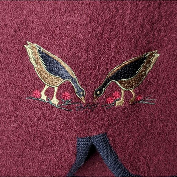 Vintage embroidered burgundy red wool cardigan shacket Medium @X - Picture 5 of 9